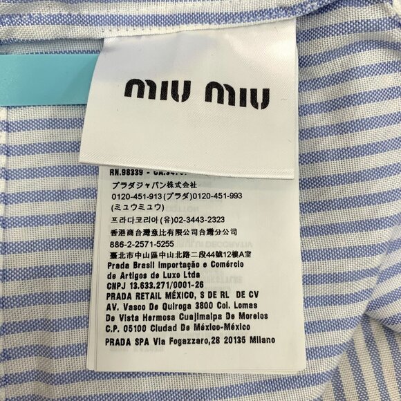 Miu Miu Blue Striped Cotton Baby Collar Short-Sleeved Single-Breasted Shirt Size - Picture 5 of 8